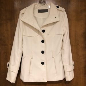 White Zara Peacoat Jacket with Black Buttons Sz M